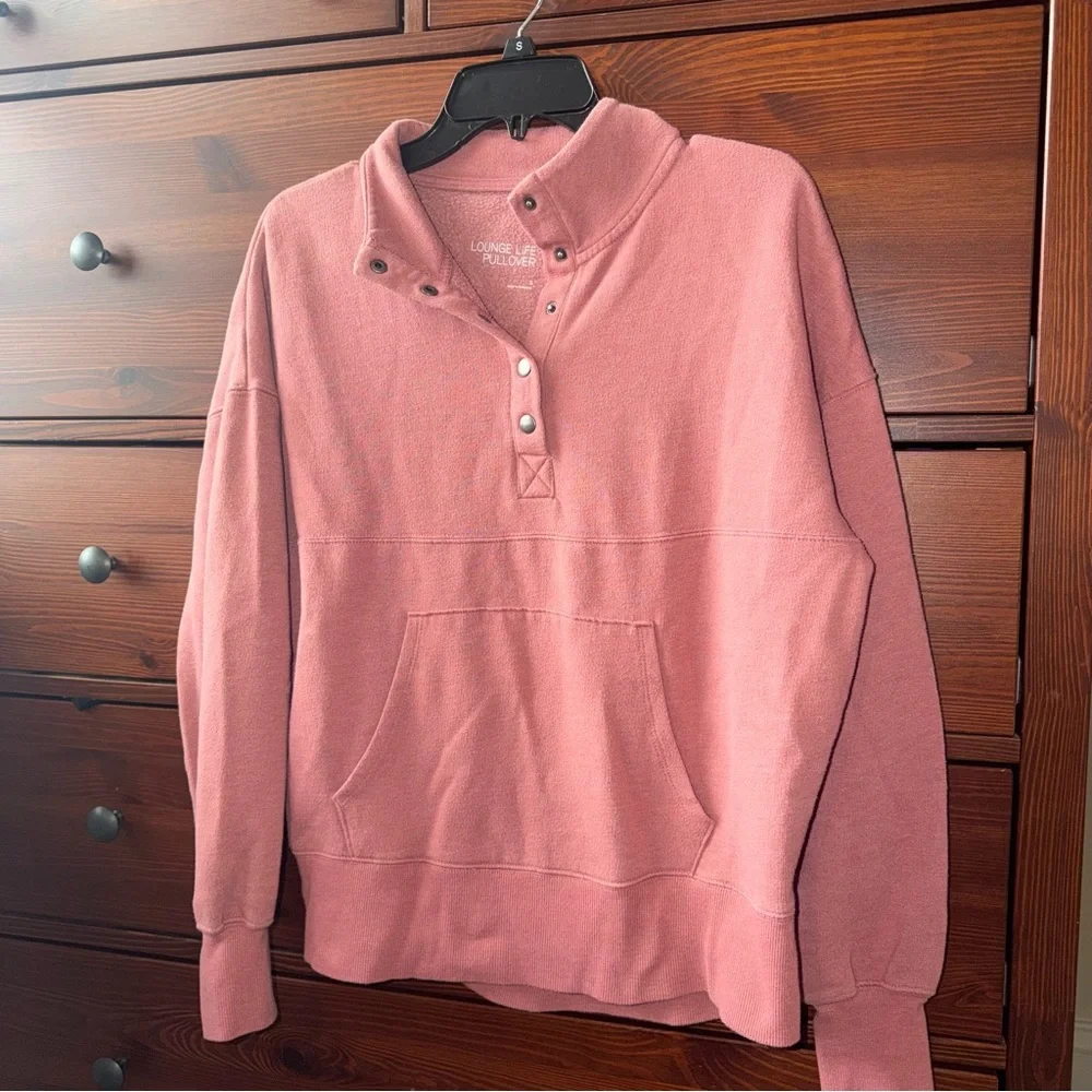 Lounge Life Cozy Pink Henley Pullover Sweatshirt
